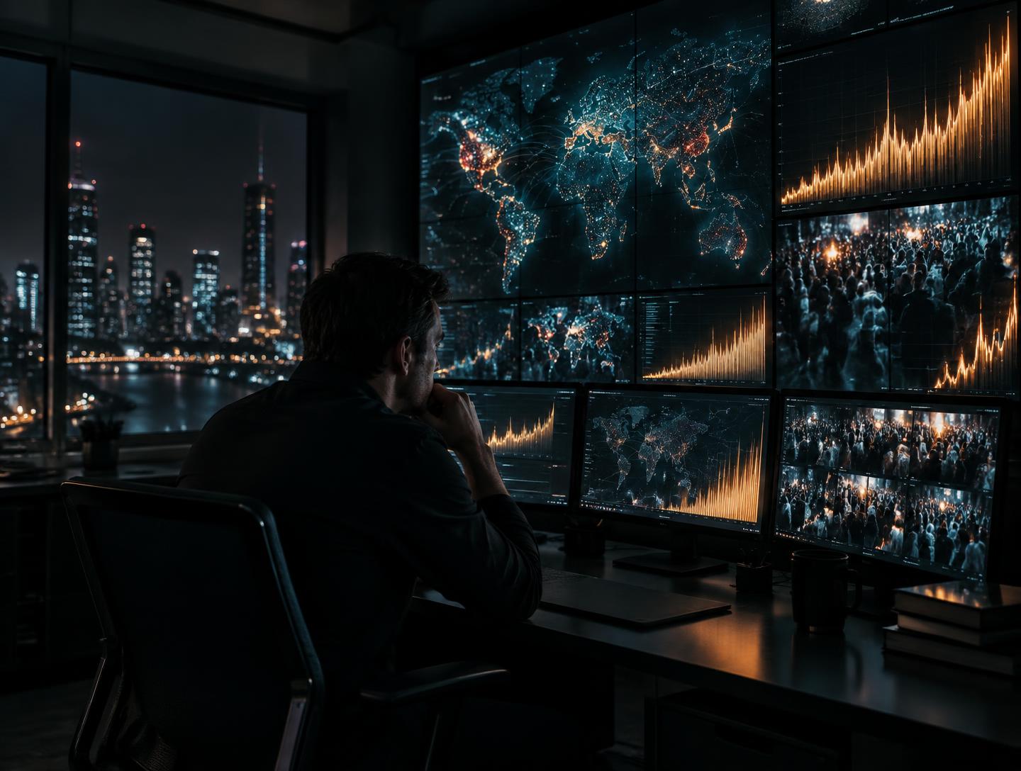 Des écrans de surveillance dans la nuit